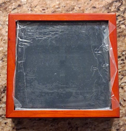 Wood square coin - coin, glass